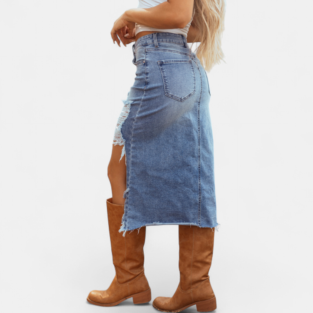 CHARLOTTE AVALON | DISTRESSED MIDI SKIRT FOR WOMAN