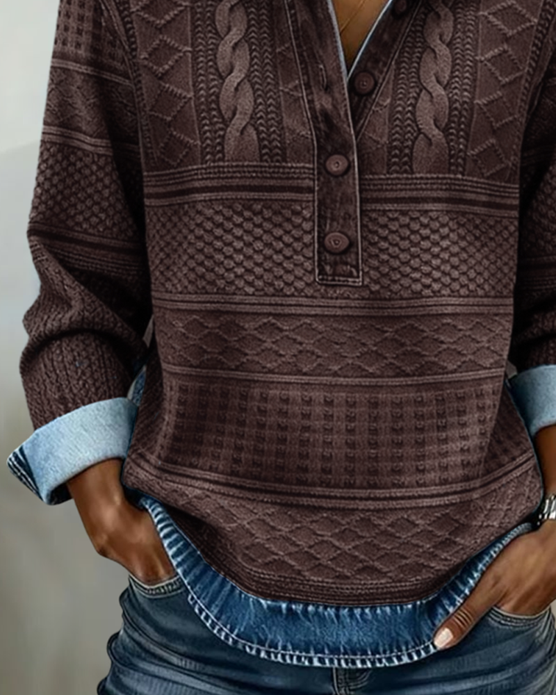 Lunad | Trendy Sweatshirt with Half Button and Collar