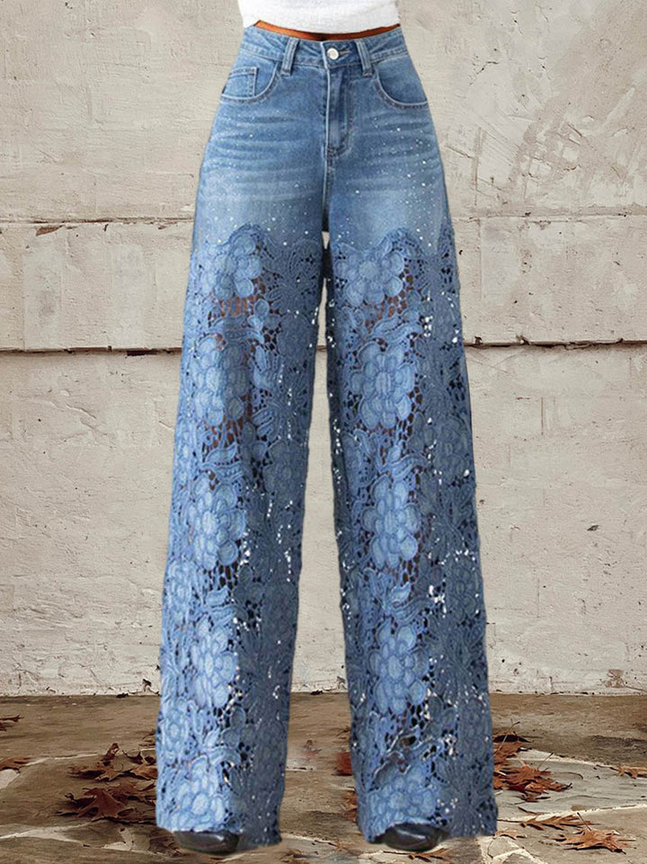 Amber | Embroidered Wide Leg Jeans