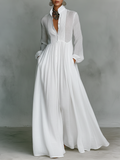 Minimalist Maxi Dress with Patchwork, High Collar and Long Sleeves