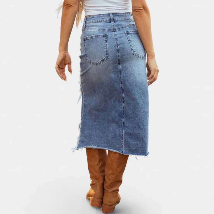 CHARLOTTE AVALON | DISTRESSED MIDI SKIRT FOR WOMAN