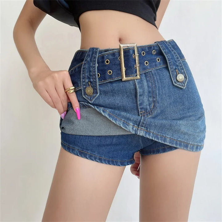Vixen Belted Denim Mini Skirt