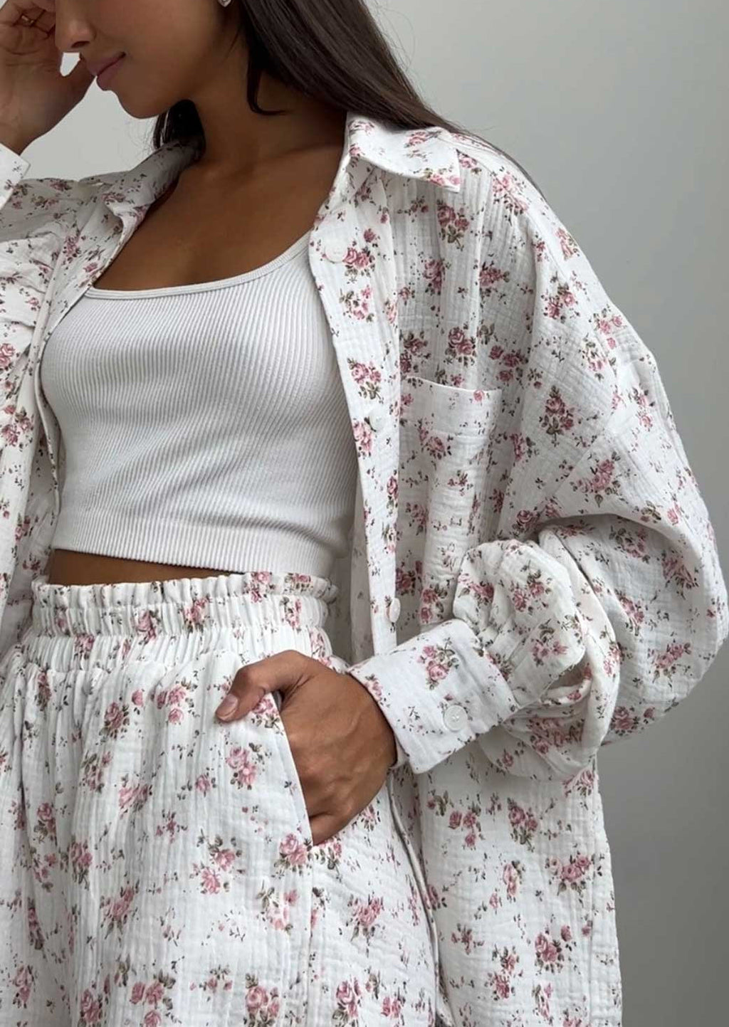 MAIRIN – FLORAL PRINT SHIRT & SHORTS TWO-PIECE SET