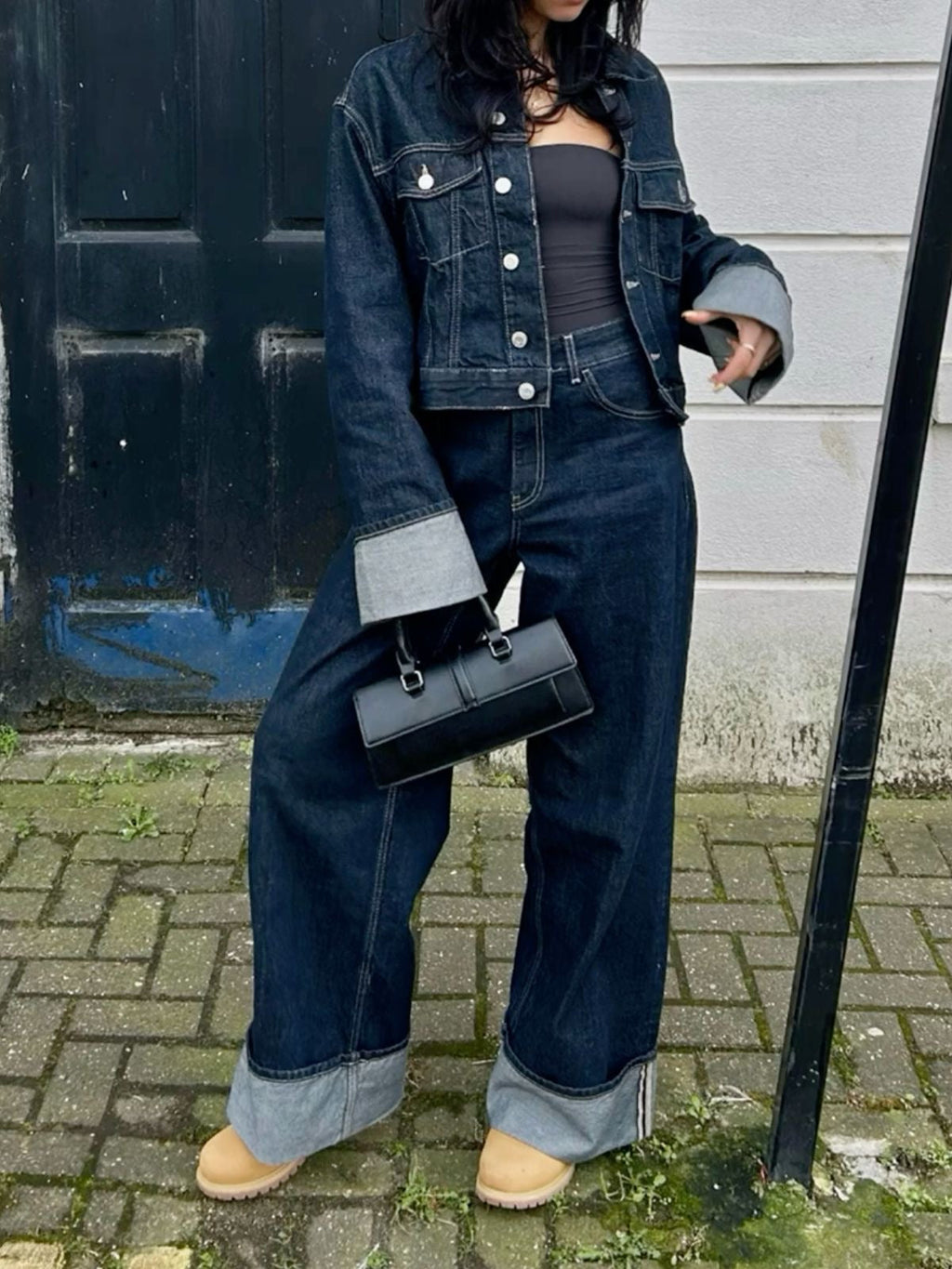 TALORA – COLLARED LONG SLEEVES DENIM TWO-PIECE SET