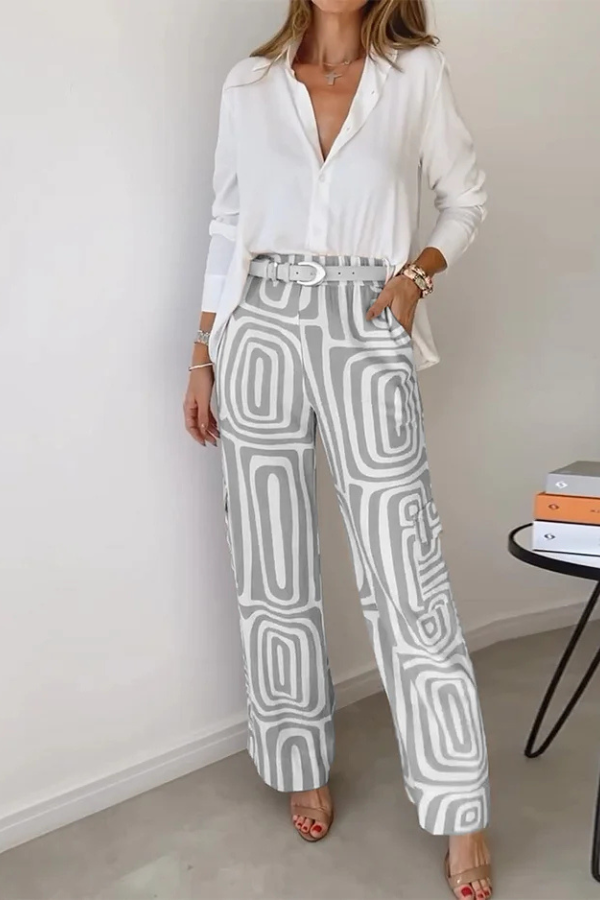 OLIVIA | STYLISH TROUSER SET WITH BLOUSE & BELT