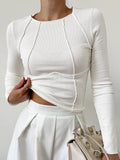 Jenna | Contrast Trim Long Sleeve Ribbed Top