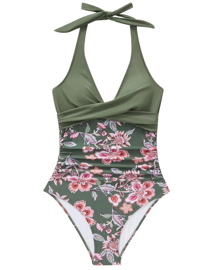 CHARLOTTE AVALON | FLORAL HALTER SWIMSUIT FOR WOMAN
