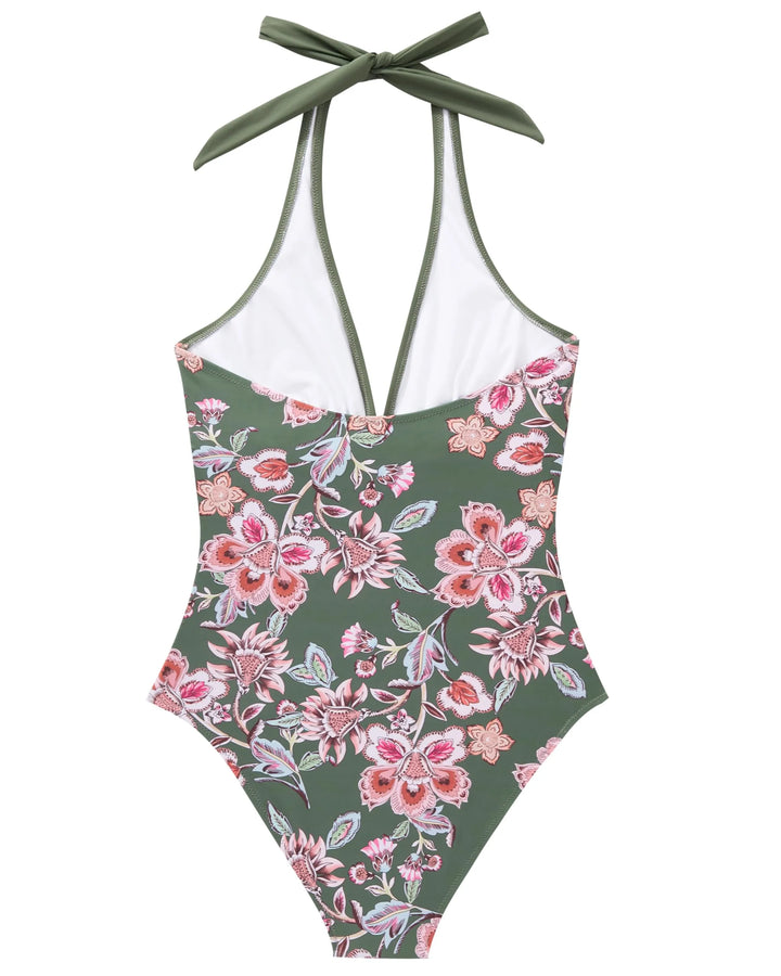 CHARLOTTE AVALON | FLORAL HALTER SWIMSUIT FOR WOMAN