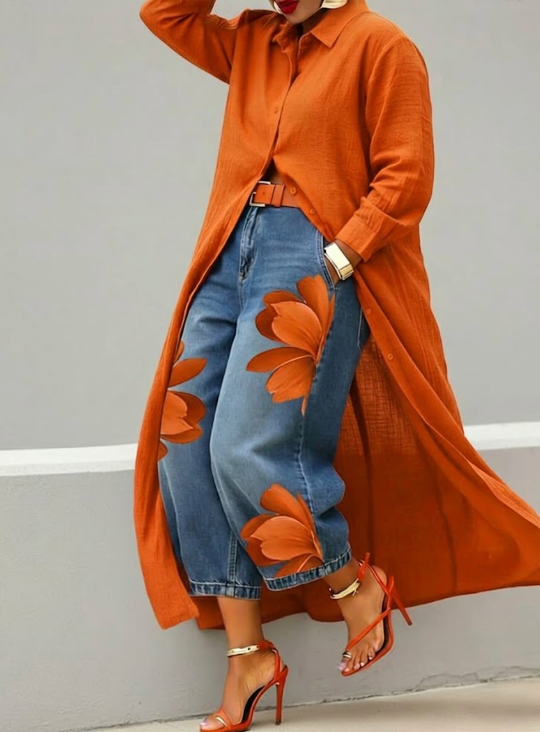 Red Flower | Denim & Shirt Set