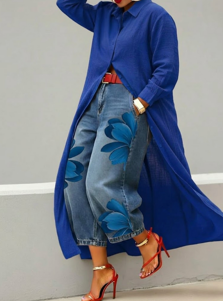Red Flower | Denim & Shirt Set