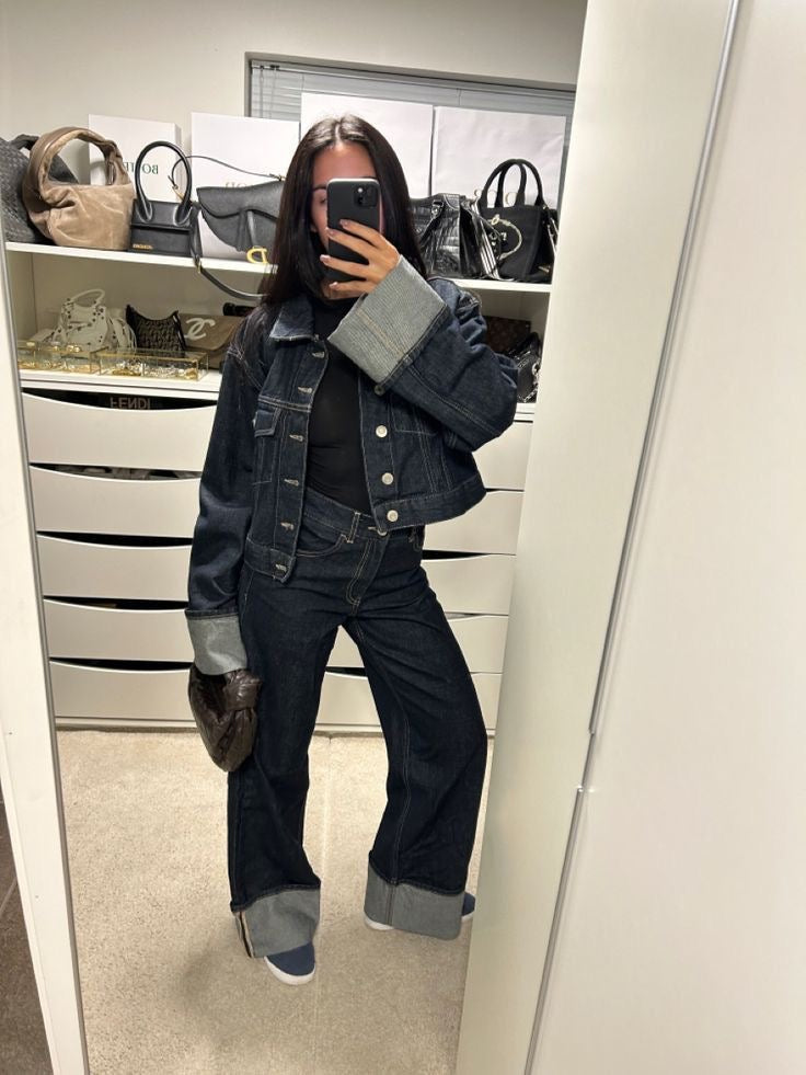 TALORA – COLLARED LONG SLEEVES DENIM TWO-PIECE SET