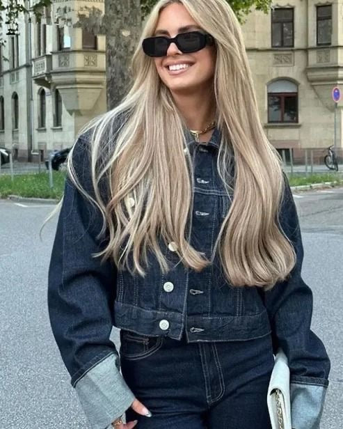 TALORA – COLLARED LONG SLEEVES DENIM TWO-PIECE SET