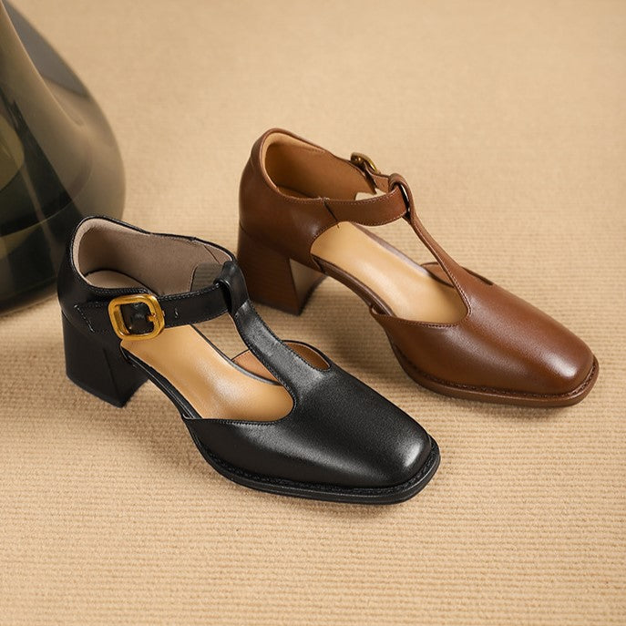 Marcele T-Strap Leather Pumps