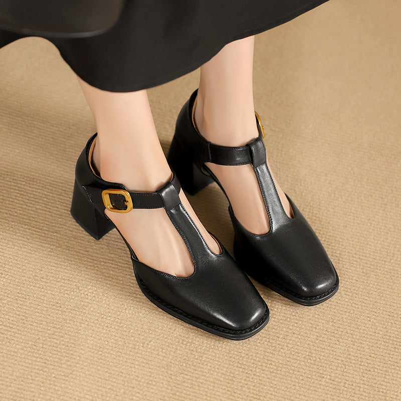 Marcele T-Strap Leather Pumps