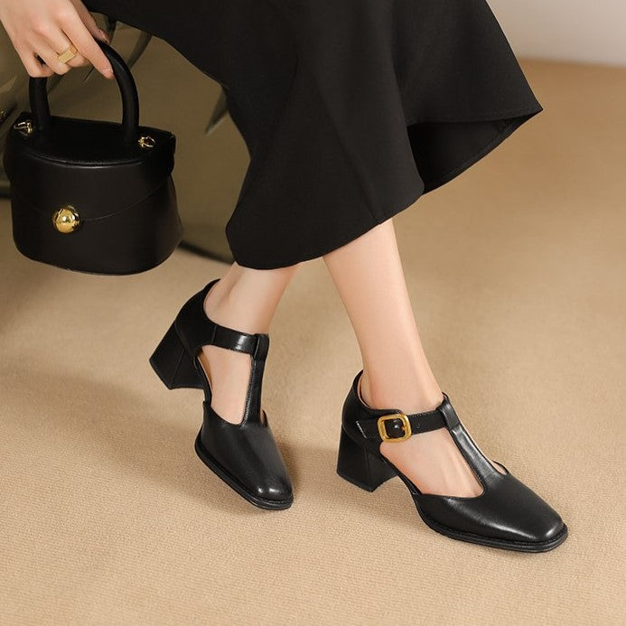 Marcele T-Strap Leather Pumps