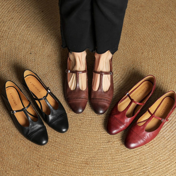 Esmira T-Strap Leather Mary Janes