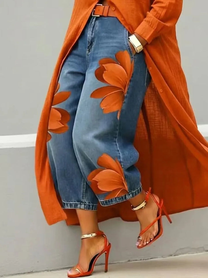 Ava™ | Floral Denim Wide-Leg Jeans