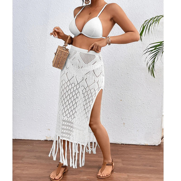 Sunset Tassel Slit Sheer Skirt