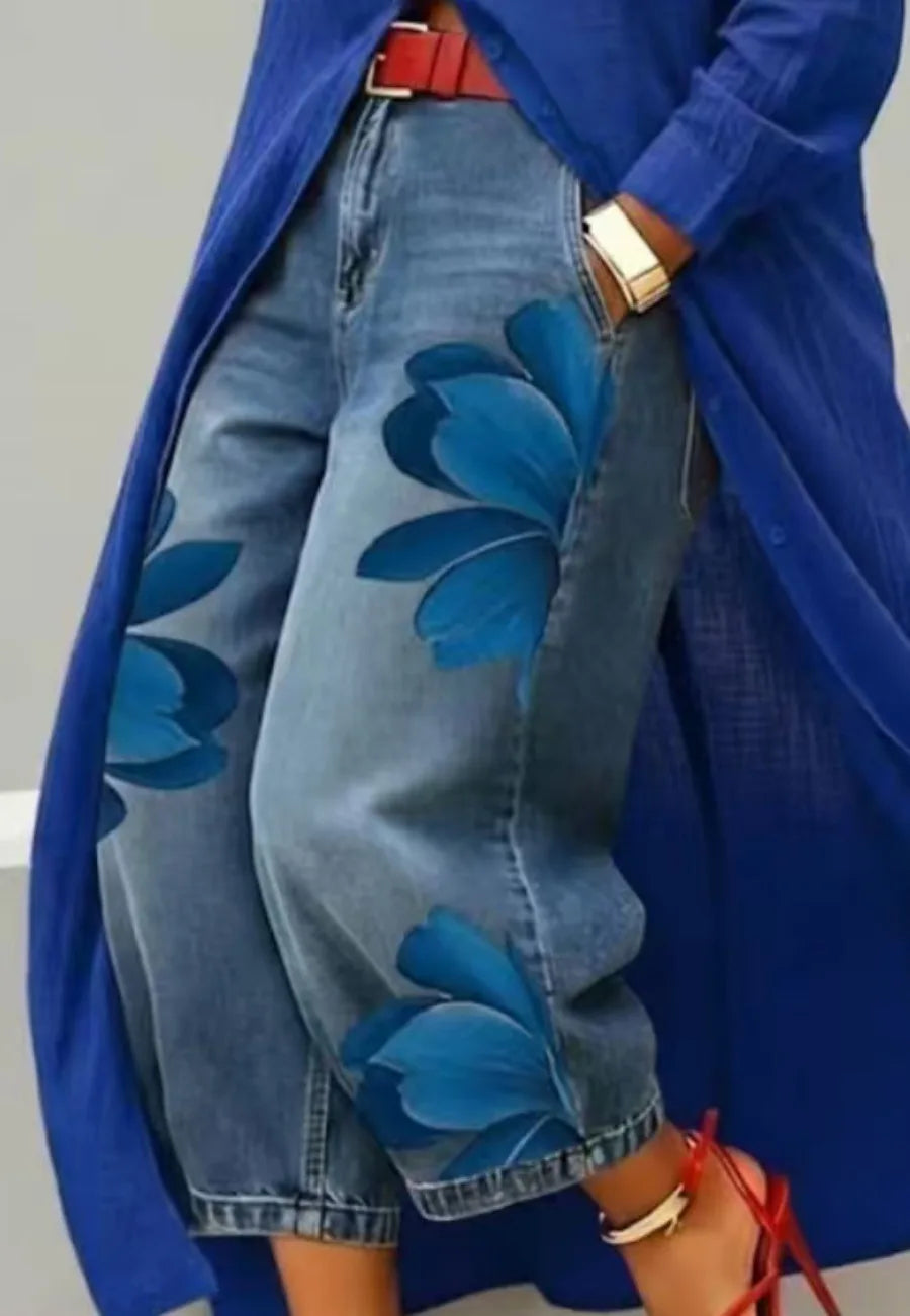 Ava™ | Floral Denim Wide-Leg Jeans
