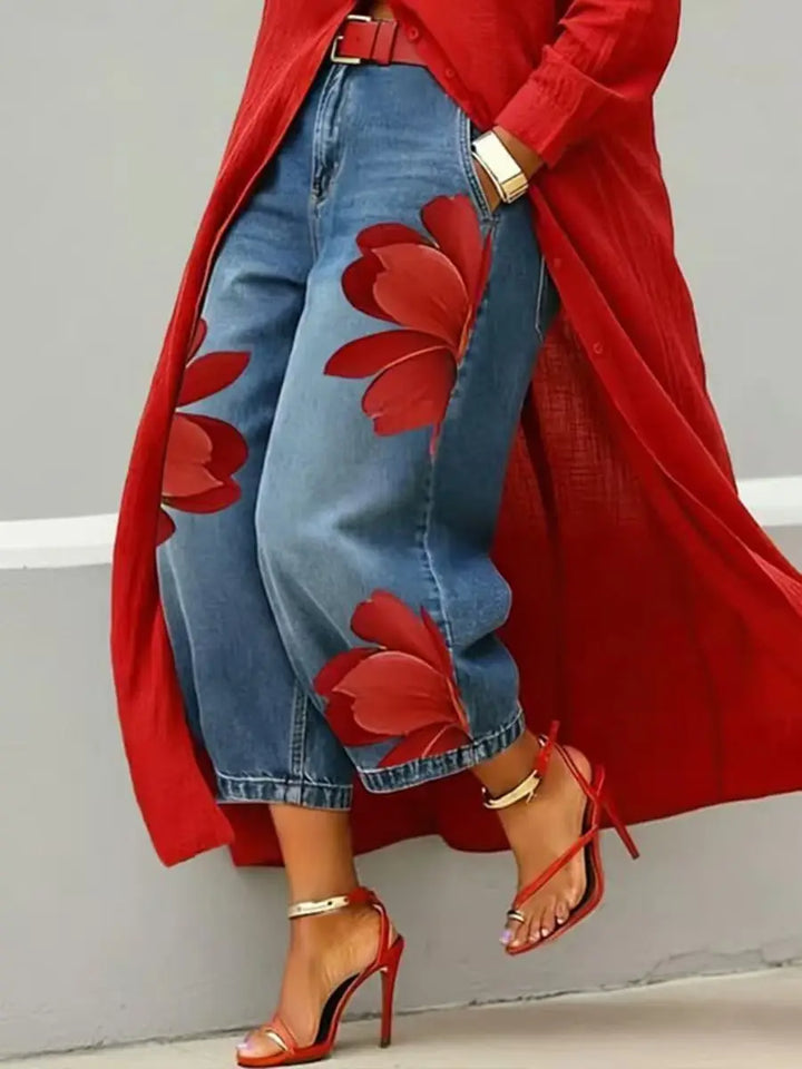 Ava™ | Floral Denim Wide-Leg Jeans