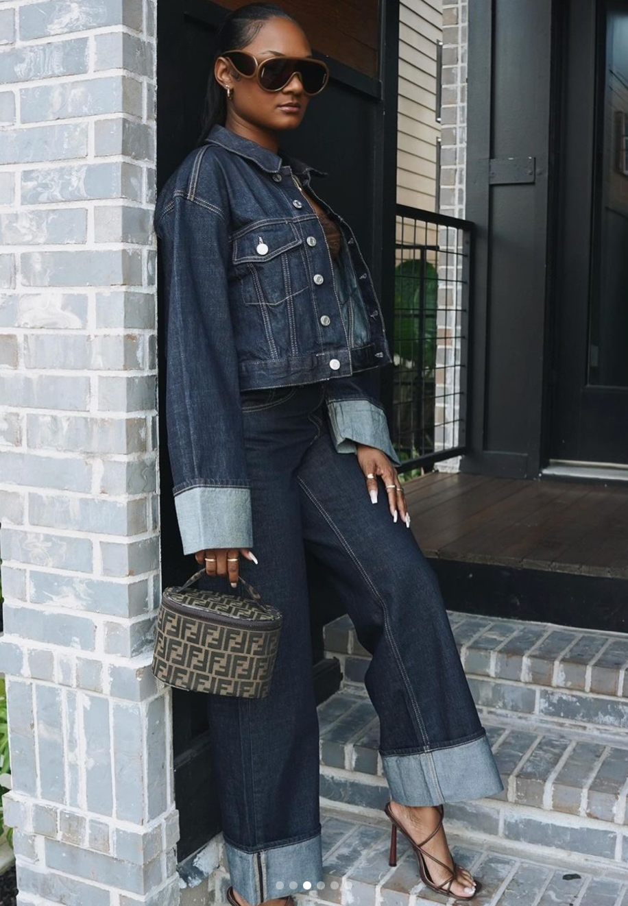 TALORA – COLLARED LONG SLEEVES DENIM TWO-PIECE SET