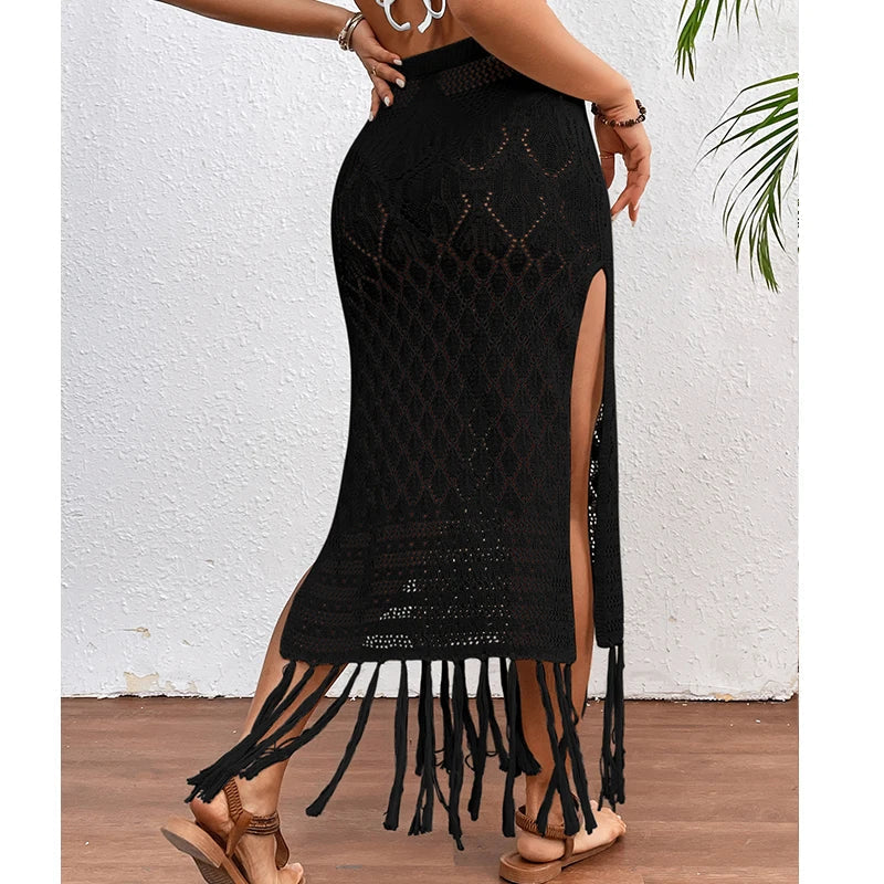 Sunset Tassel Slit Sheer Skirt