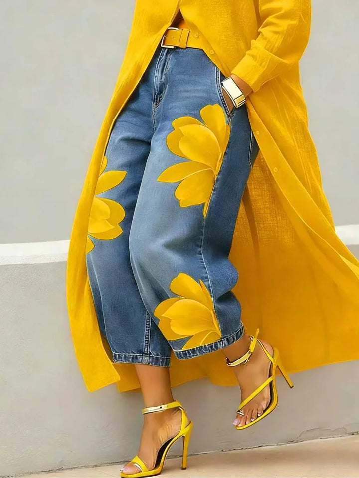 Ava™ | Floral Denim Wide-Leg Jeans