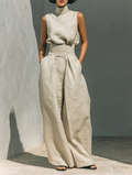 Dorothy • Set consisting of a sleeveless beige top and wide-leg pants