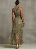 Ruth ∙ Long green floral dress with halter neck