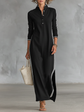 Maxi Dress Women's Sweatshirt with Button-Down Collar and White Trim
