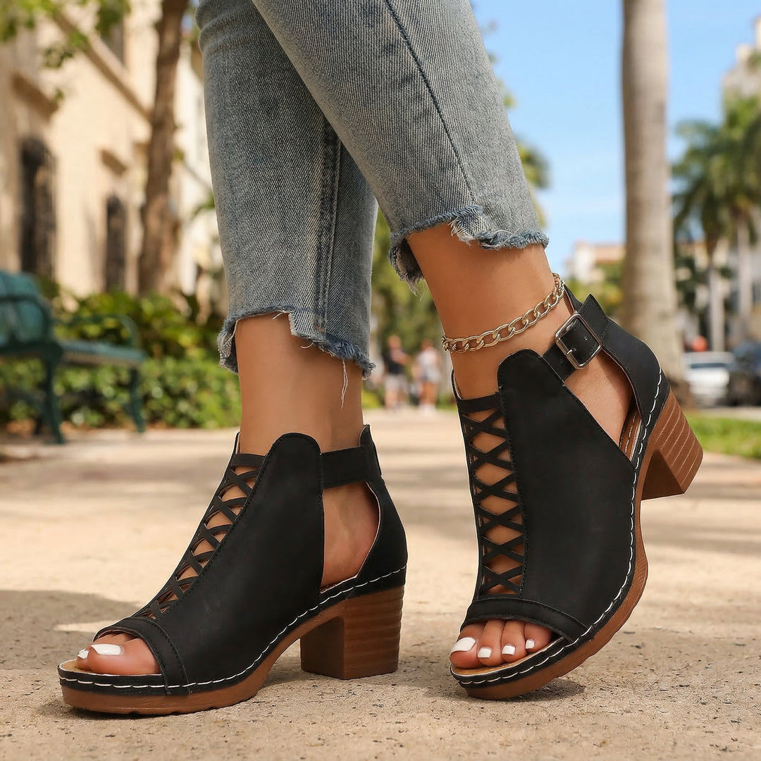 Sabrina Open Toe Buckle Heels