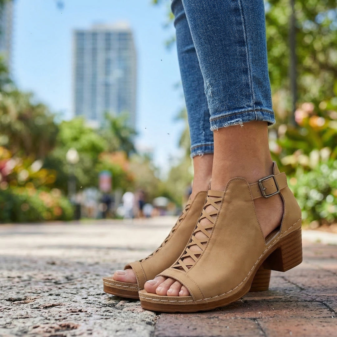 Sabrina Open Toe Buckle Heels