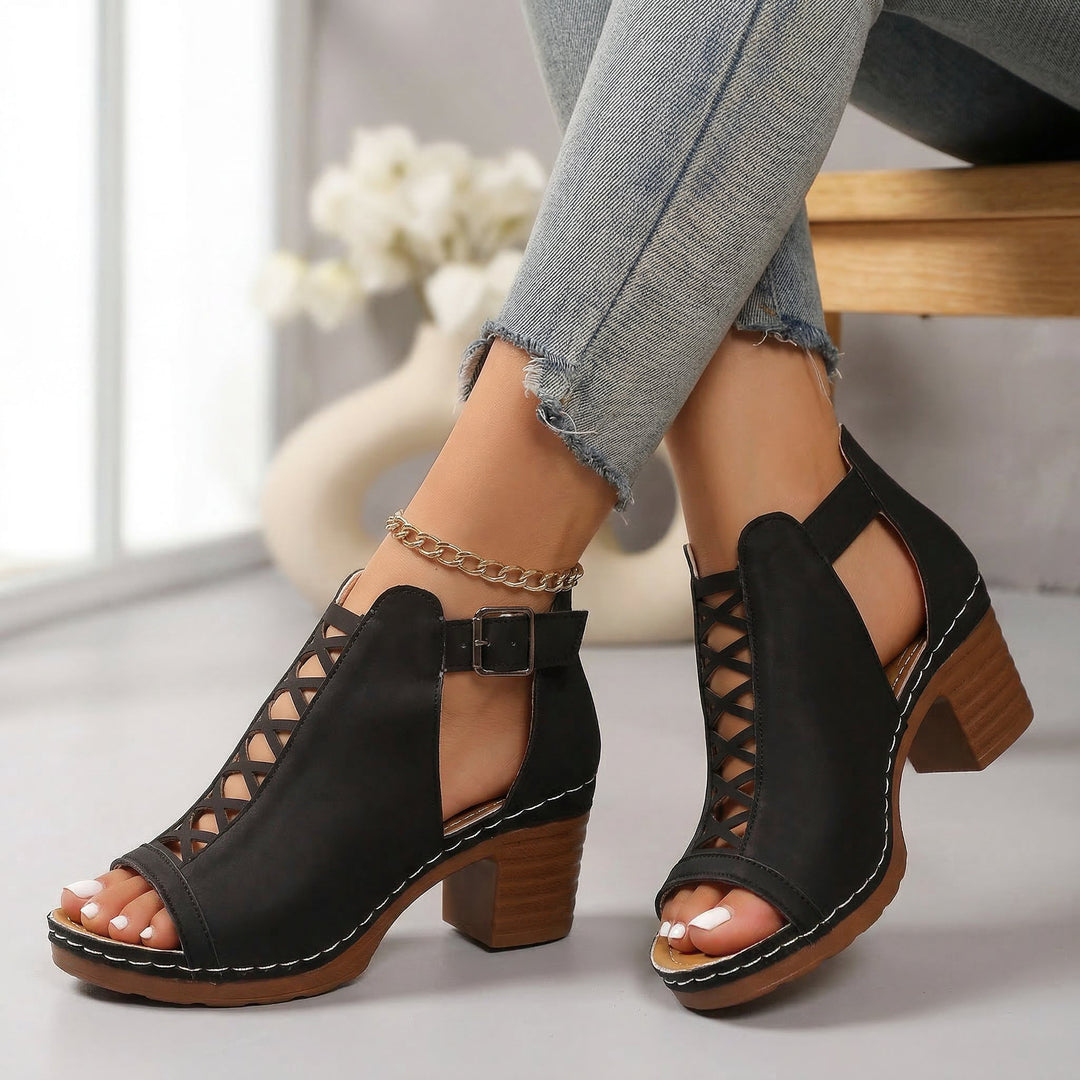 Sabrina Open Toe Buckle Heels