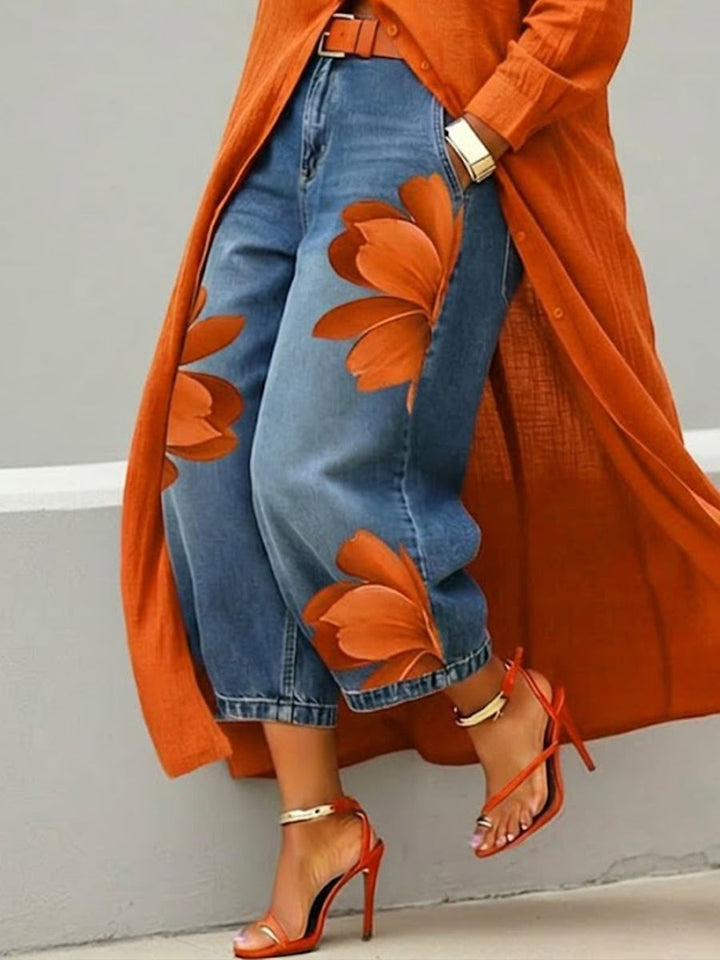 Red Flower | Denim & Shirt Set