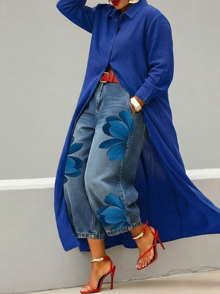 Red Flower | Denim & Shirt Set