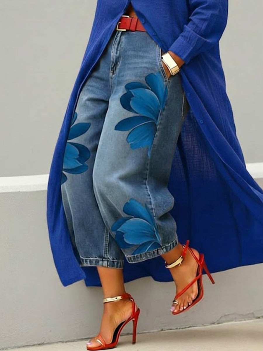 Red Flower | Denim & Shirt Set