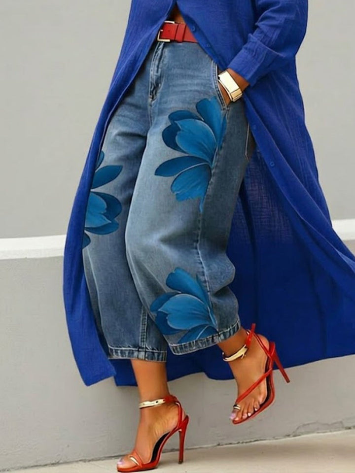 Red Flower | Denim & Shirt Set