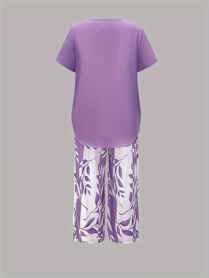 Arvessa™ | Casual Leaf Print Two Piece Set