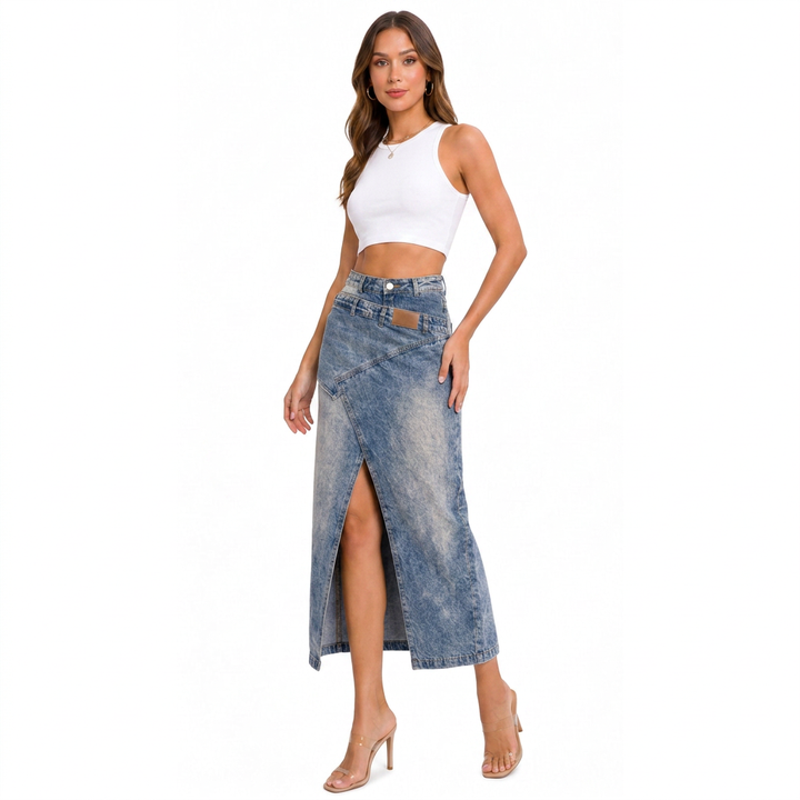 Lía | Asymmetrical Denim Midi Skirt