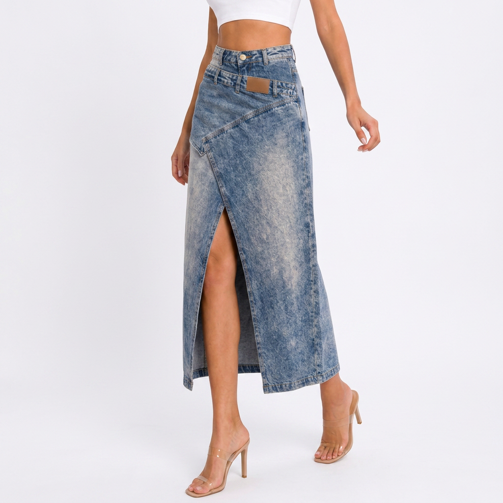 Lía | Asymmetrical Denim Midi Skirt