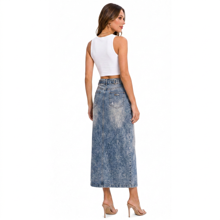 Lía | Asymmetrical Denim Midi Skirt