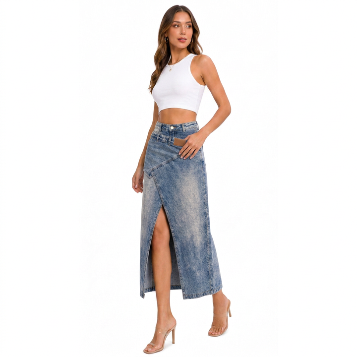 Lía | Asymmetrical Denim Midi Skirt