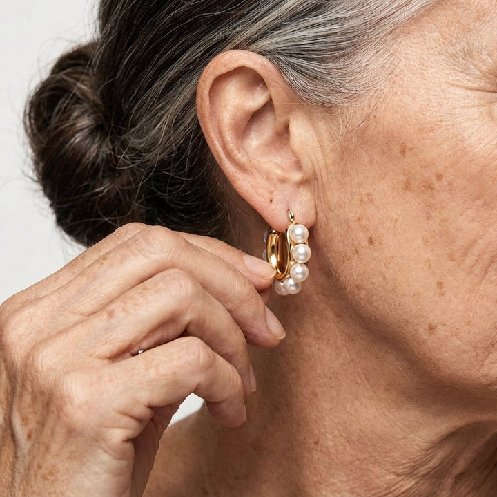 Pearl Cluster Hoop Earrings