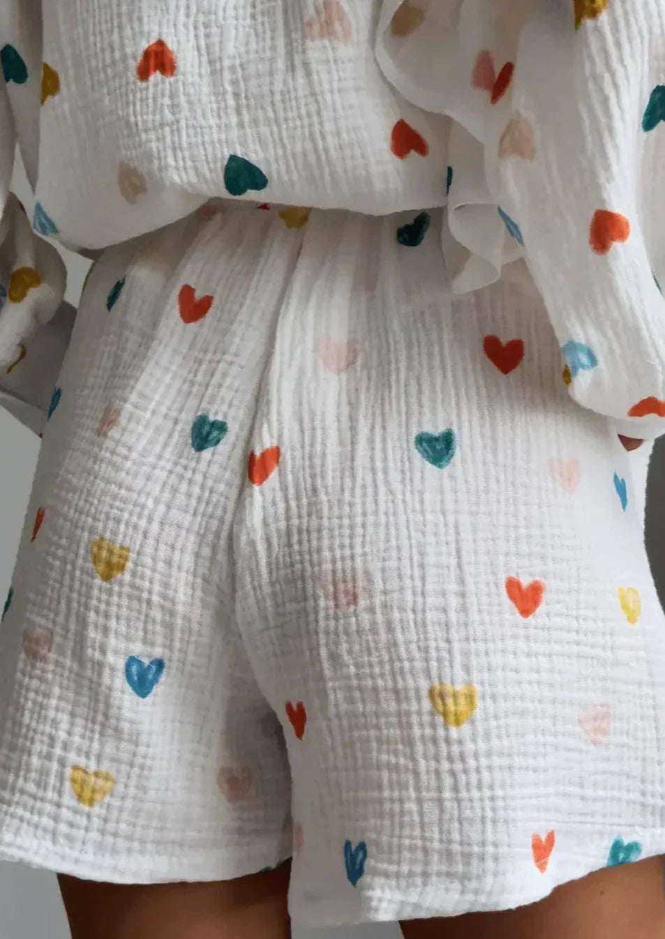 OPHELIE – HEART PRINT SHIRT & SHORTS TWO-PIECE SET