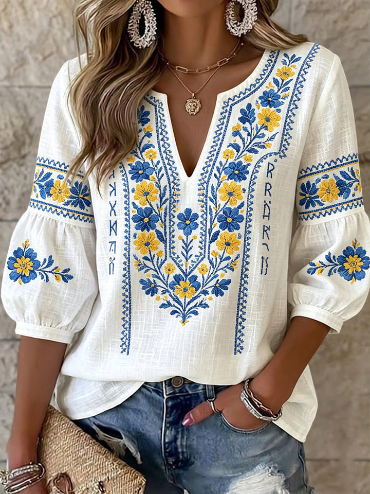 Sienna | Swedish Floral V-Neck Blouse